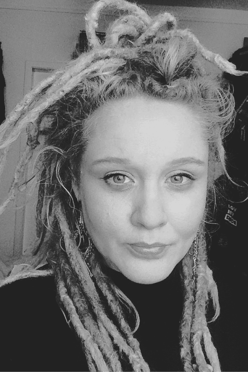 Portrait of designer Emma Larsson black and white